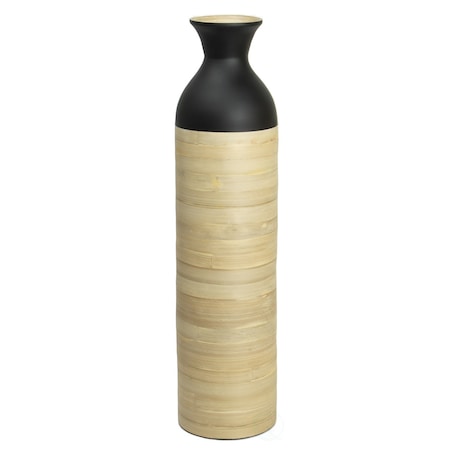 Uniquewise Cylinder Shaped Tall Spun Bamboo Floor Vase Glossy Black Lacquer and Natural Bamboo Finish, Large QI003455BKN.L